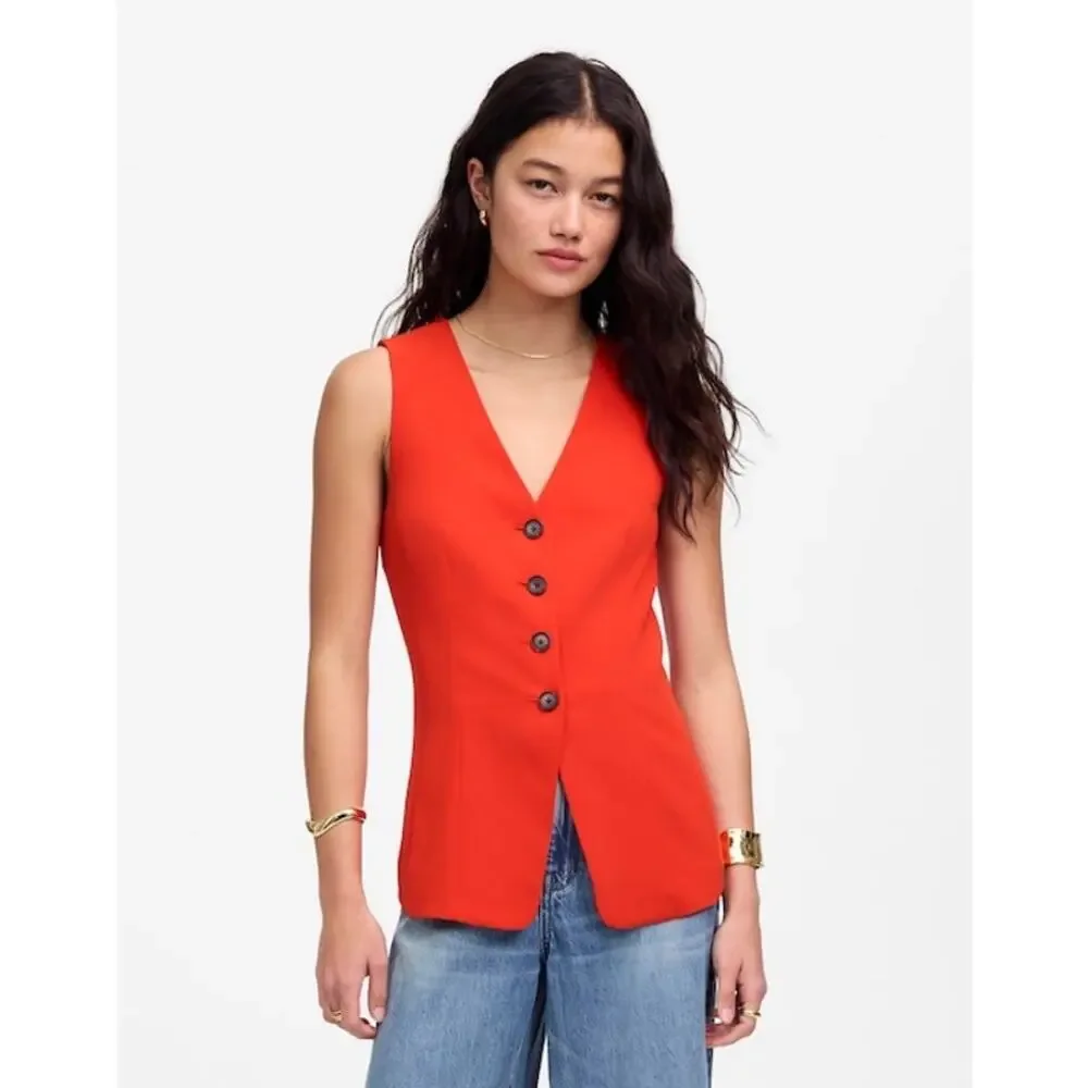 NWT Madewell Cutaway Long Vest in Bright Flame Size 2